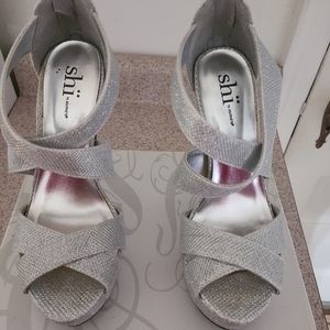 Open Toed Silver Platform Heels